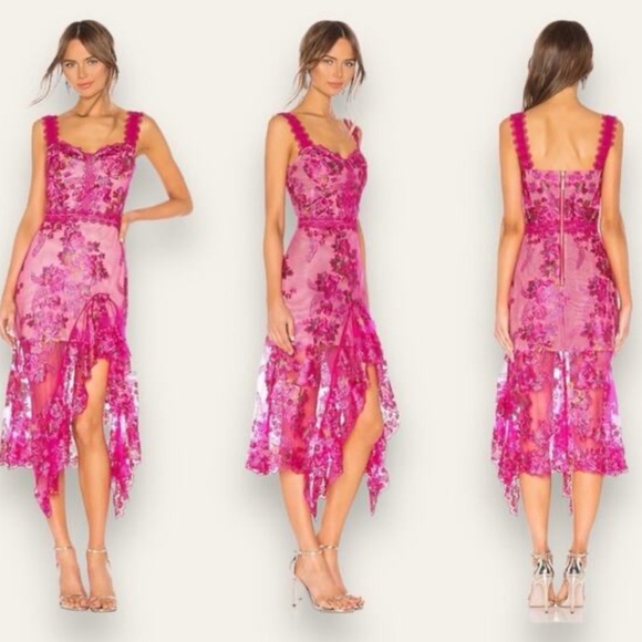 Bronx and Banco Fuchsia Pink Floral Embroidered Midi Dress - Picture 2 of 2